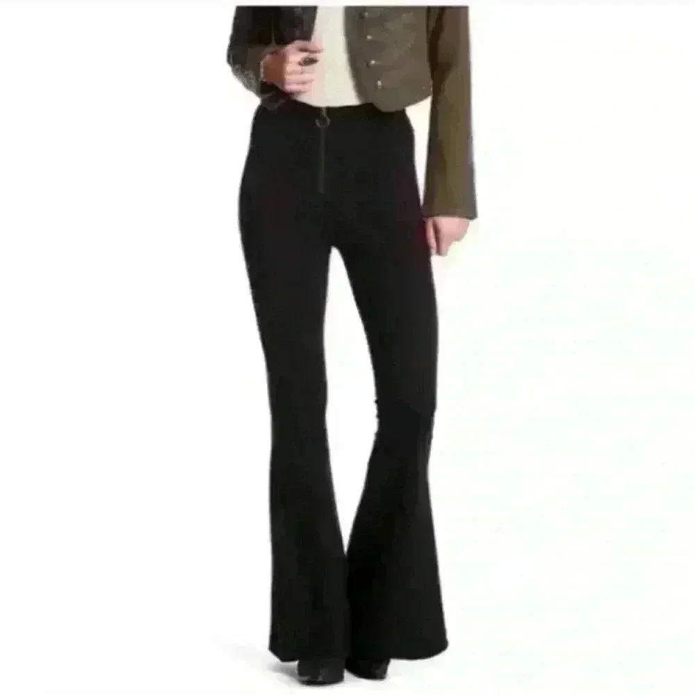 FREE PEOPLE 4 Black Born to Be Wild High Waist Zipper Bell Bottom Flare Pants